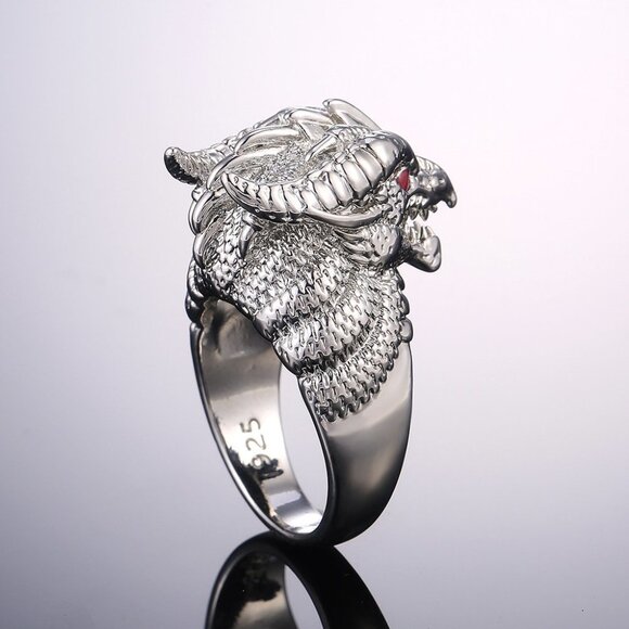 🍁 Unique Charm Powerful Red Eyes Dragon Head Silver Rings Men/Women, PD3… - Picture 5 of 7